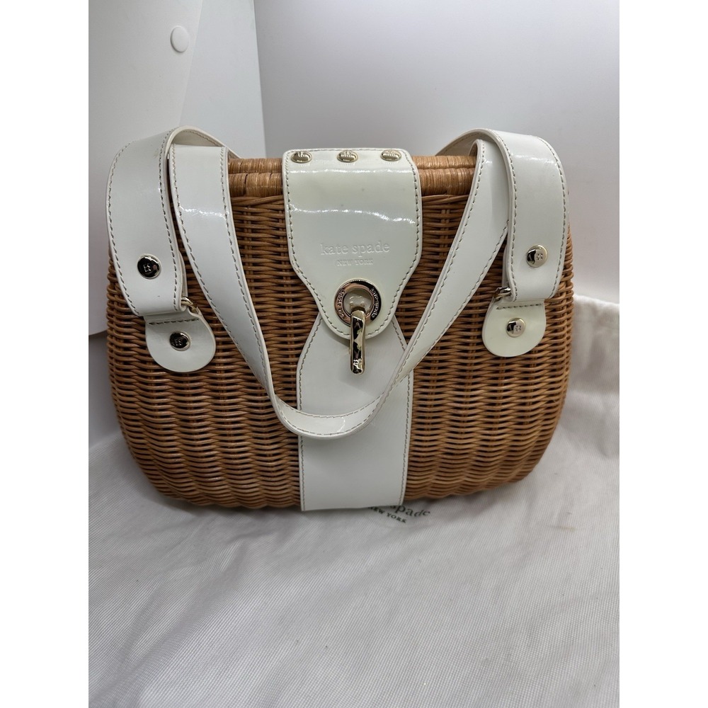 Kate Spade Tisbury 2 Avita Basket Bag Wicker Straw Purse White Trim NWT